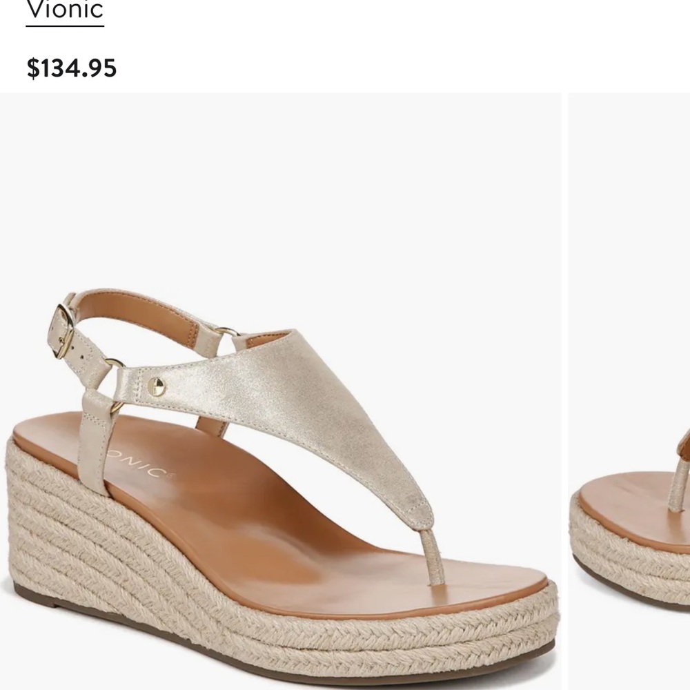 Brand new Vionic Kirra Wedge Sandals, gold color, size 10W. Never worn.